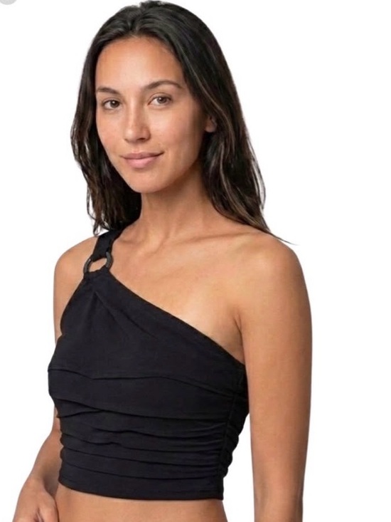 Zara Tops - NWT Zara One Shoulder Black Linen Blend Asymmetric Crop Top